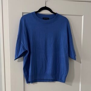 Ann Taylor Crew Neck Classic Blue Knit Short Sleeve Top - XL
